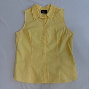 Liz Claiborne Yellow Sleeveless Button-Down Shirt 100% Cotton 90s Women's Medium